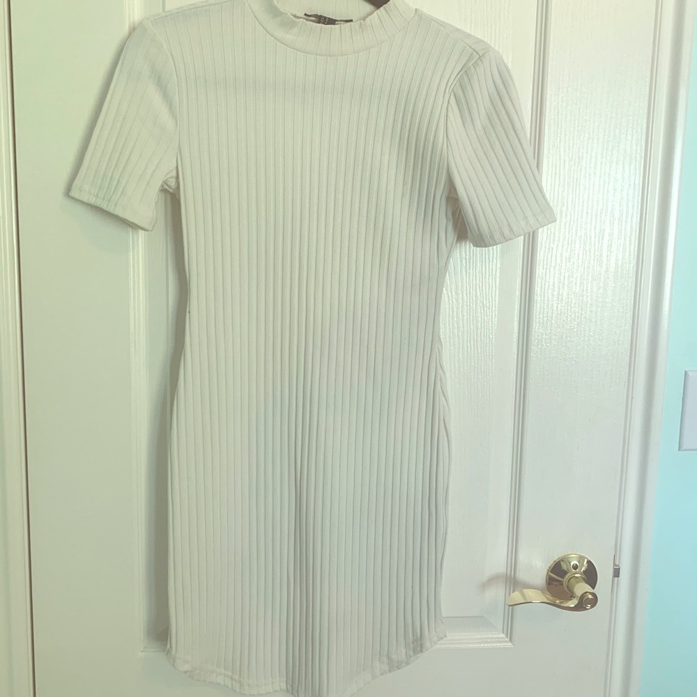 White Rib-Knit Sweater dress